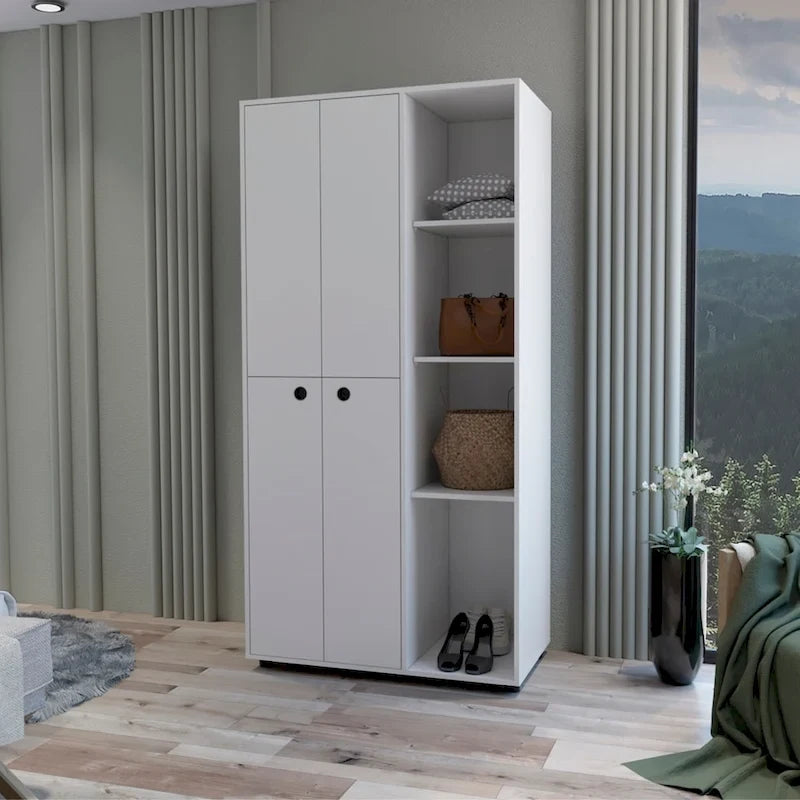 Armoire moderne à double porte 19,48 avec 2 barres métalliques robustes et trois étagères