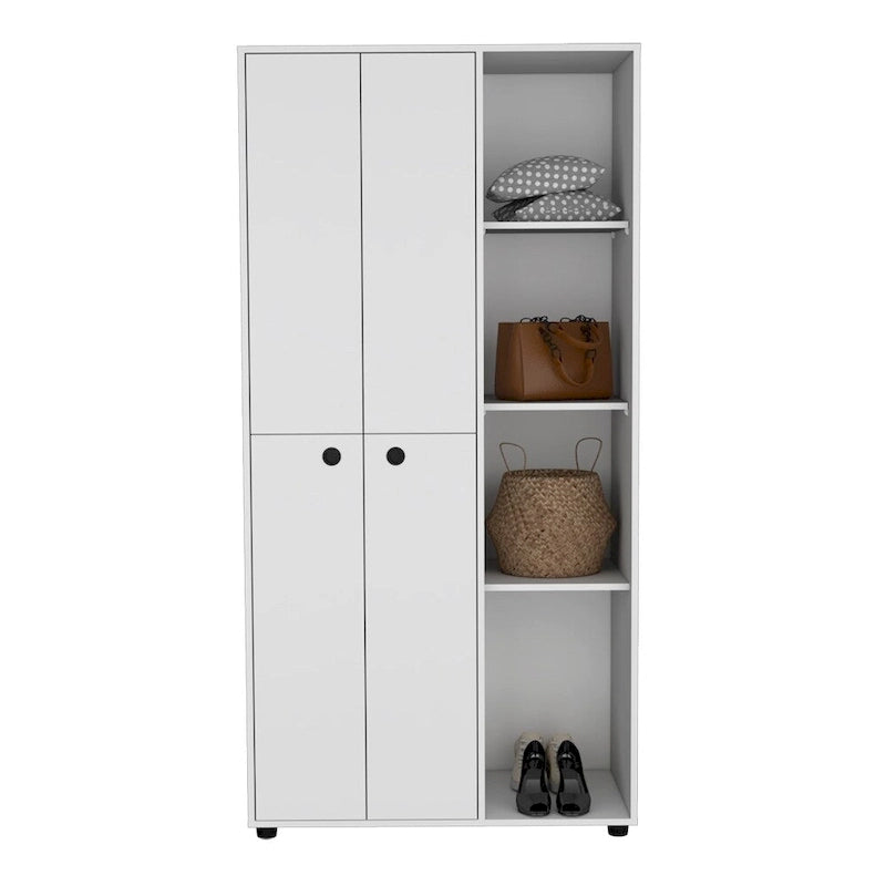 Armoire moderne à double porte 19,48 avec 2 barres métalliques robustes et trois étagères