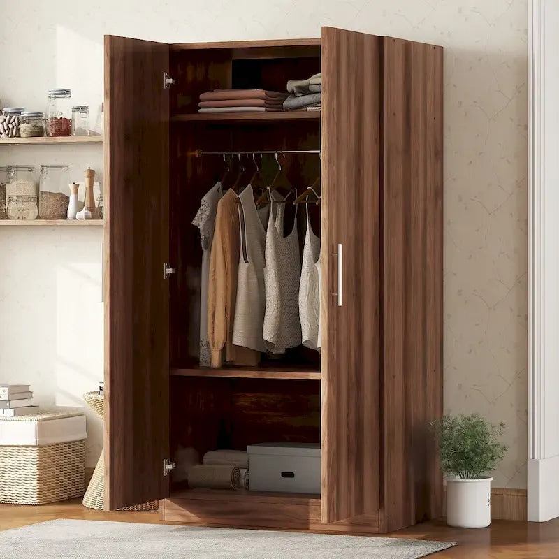 Armoire rustique en bois à 2 portes de 31,5 pouces avec tringle et 3 étagères de rangement pour chambre à coucher