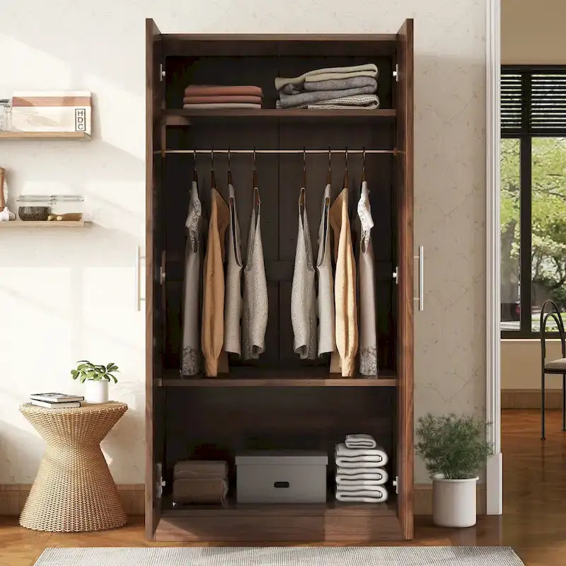 Armoire rustique en bois à 2 portes de 31,5 pouces avec tringle et 3 étagères de rangement pour chambre à coucher