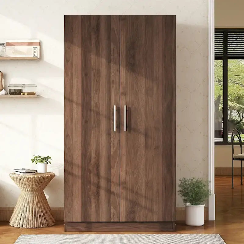 Armoire rustique en bois à 2 portes de 31,5 pouces avec tringle et 3 étagères de rangement pour chambre à coucher