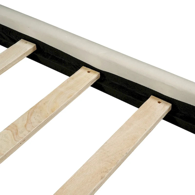 Cadre de lit plateforme en velours Queen Size avec éclairage LED et tête de lit couleur biscuit