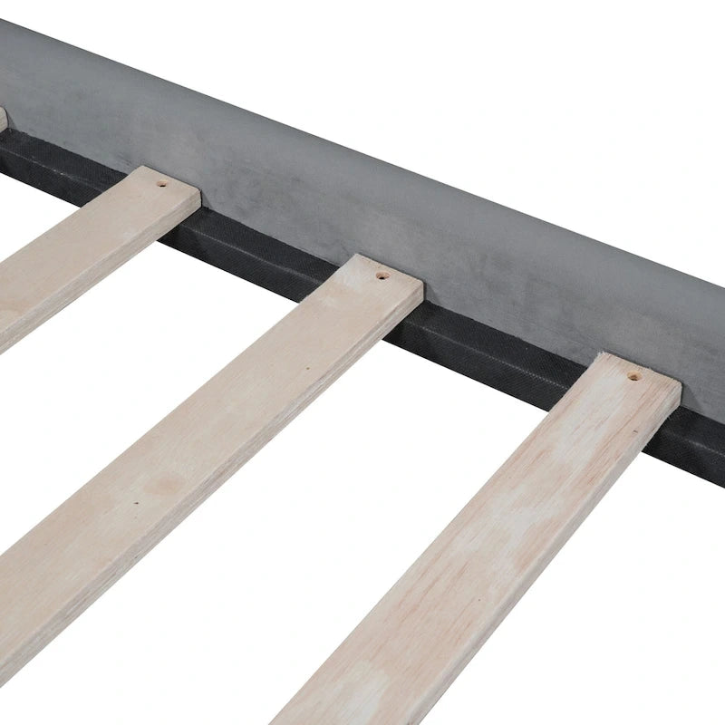 Cadre de lit plateforme en velours Queen Size avec éclairage LED et tête de lit couleur biscuit