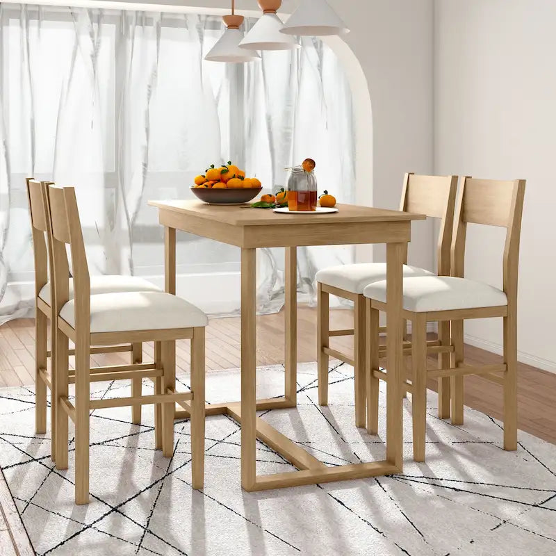 Ensemble de salle à manger de style ferme marron, 5 pièces, hauteur comptoir, avec 4 chaises