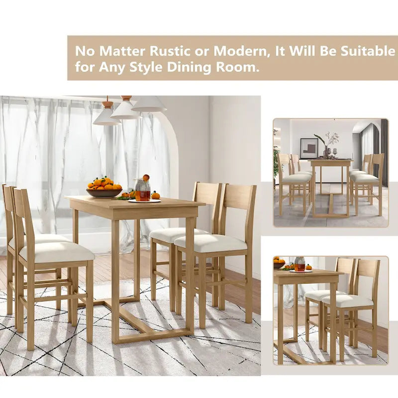 Ensemble de salle à manger de style ferme marron, 5 pièces, hauteur comptoir, avec 4 chaises