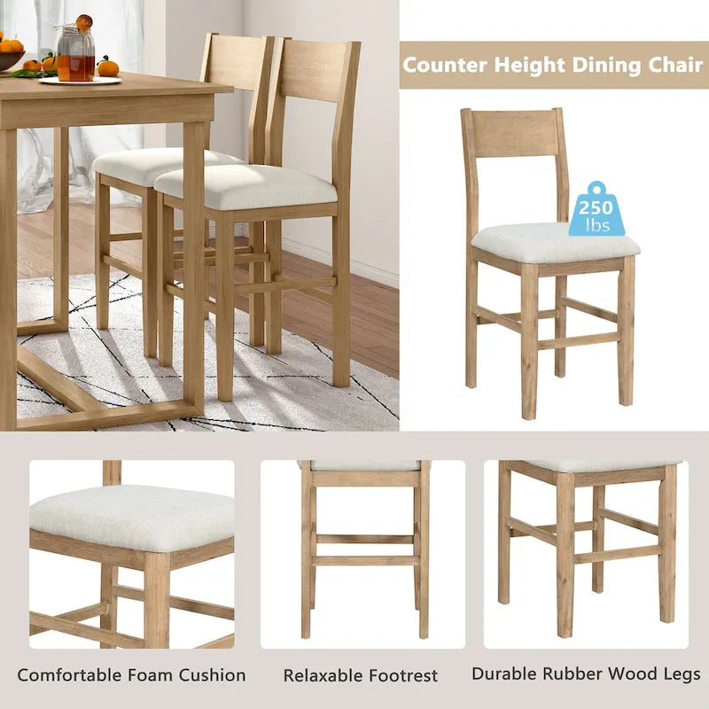 Ensemble de salle à manger de style ferme marron, 5 pièces, hauteur comptoir, avec 4 chaises