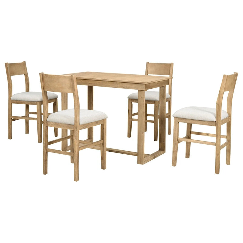 Ensemble de salle à manger de style ferme marron, 5 pièces, hauteur comptoir, avec 4 chaises