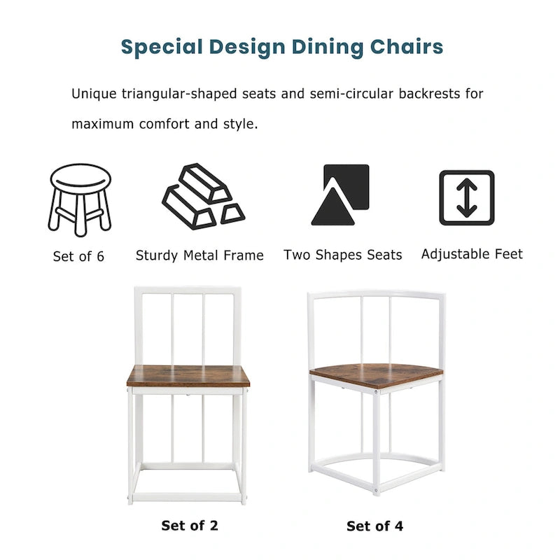 Ensemble de salle à manger moderne 7 pièces avec structure en métal, comprenant une table demi-ronde et 6 chaises.