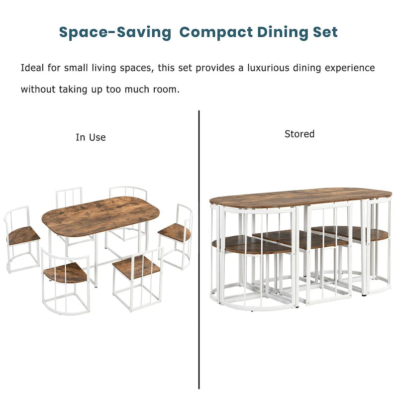 Ensemble de salle à manger moderne 7 pièces avec structure en métal, comprenant une table demi-ronde et 6 chaises.