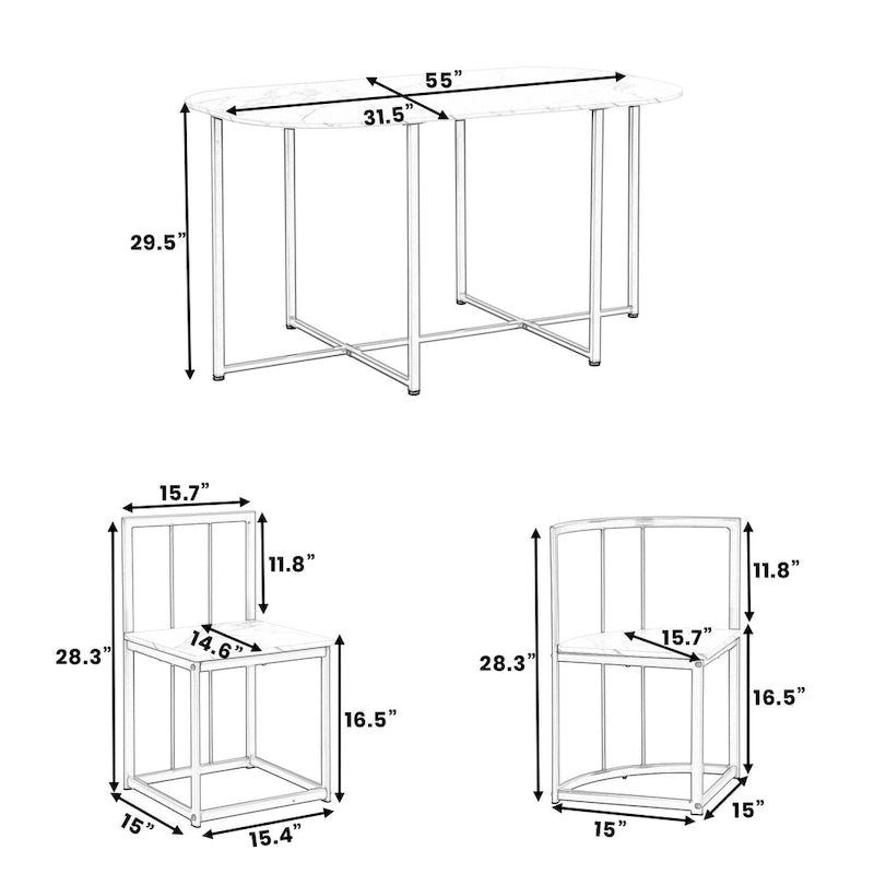 Ensemble de salle à manger moderne 7 pièces avec structure en métal, comprenant une table demi-ronde et 6 chaises.
