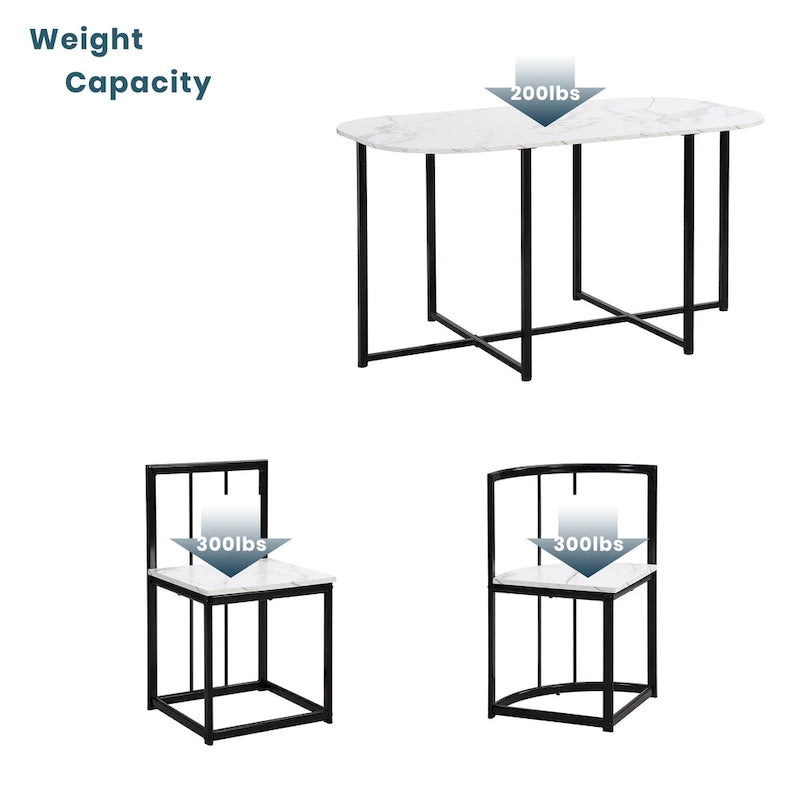 Ensemble de salle à manger moderne 7 pièces avec structure en métal, comprenant une table demi-ronde et 6 chaises.