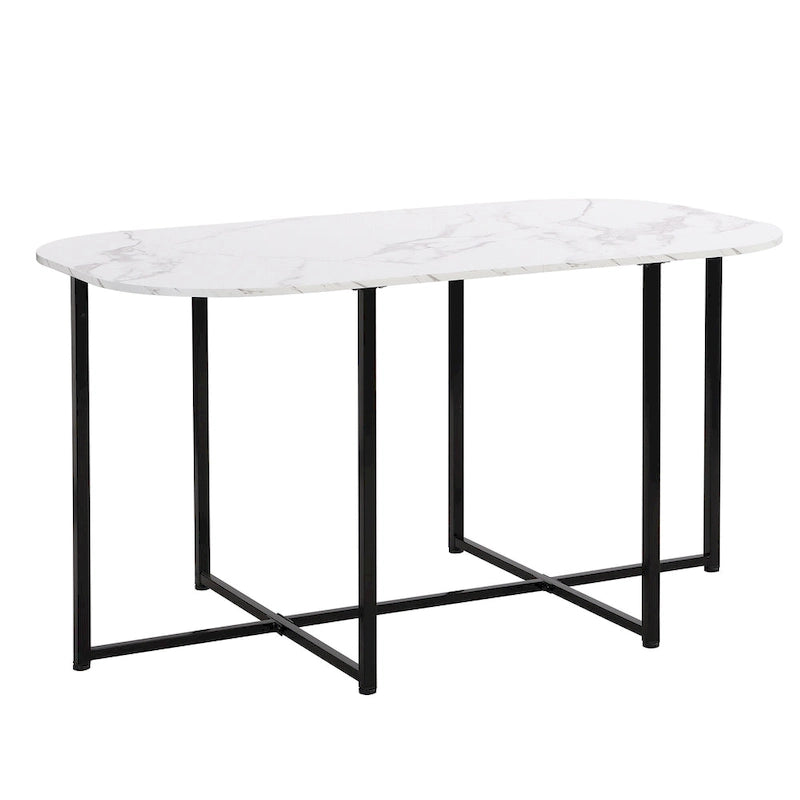 Ensemble de salle à manger moderne 7 pièces avec structure en métal, comprenant une table demi-ronde et 6 chaises.
