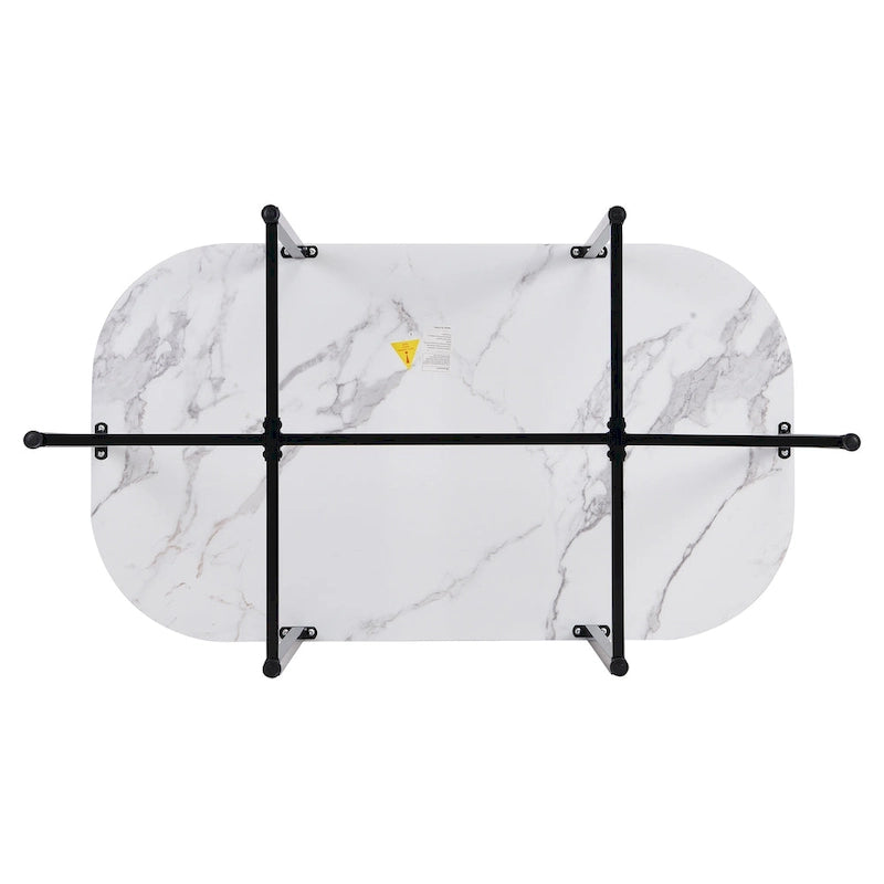 Ensemble de salle à manger moderne 7 pièces avec structure en métal, comprenant une table demi-ronde et 6 chaises.