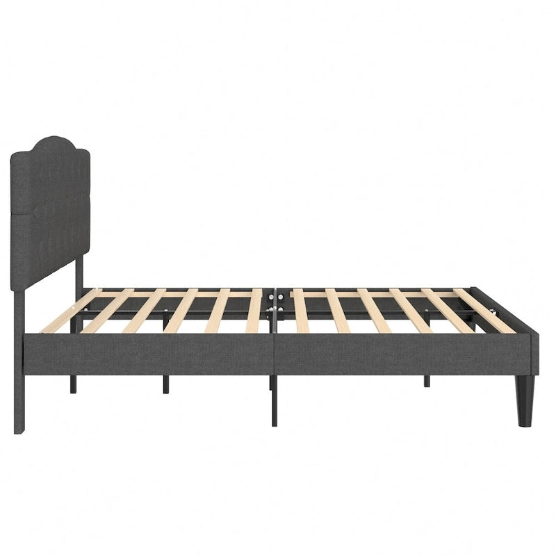 Lit capitonné moderne VECELO avec tête de lit réglable en hauteur, gris foncé