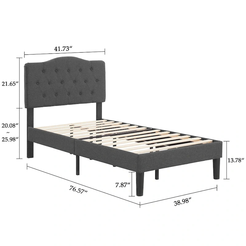 Lit capitonné moderne VECELO avec tête de lit réglable en hauteur, gris foncé