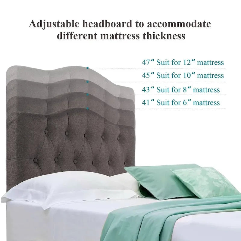 Lit capitonné moderne VECELO avec tête de lit réglable en hauteur, gris foncé