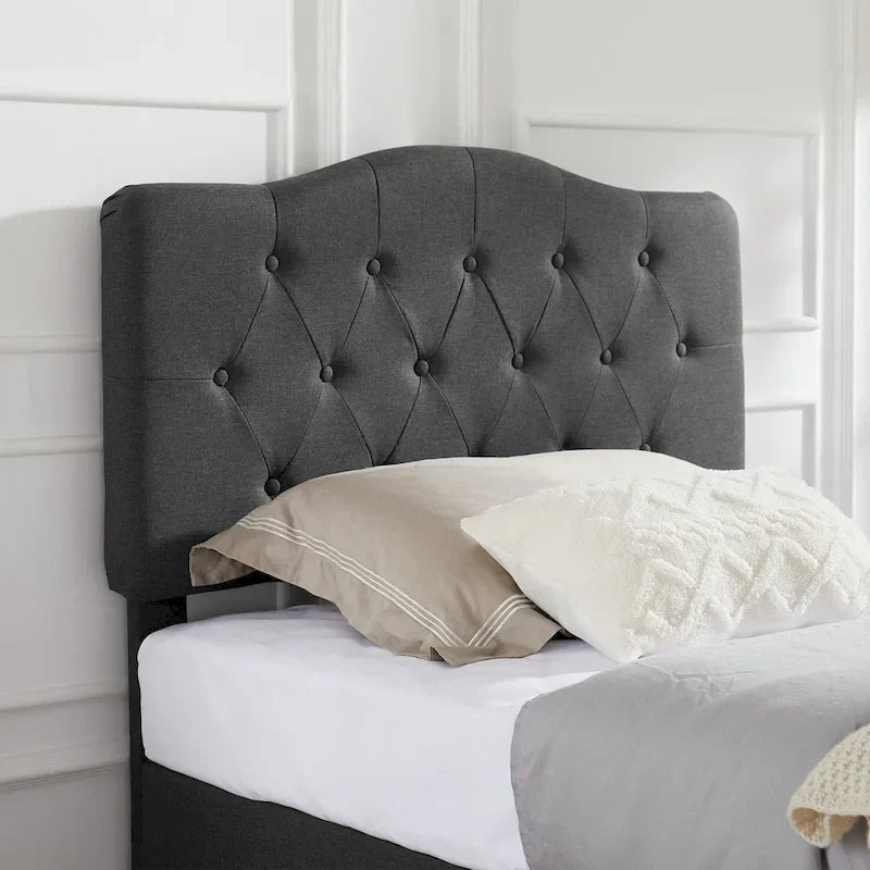 Lit capitonné moderne VECELO avec tête de lit réglable en hauteur, gris foncé