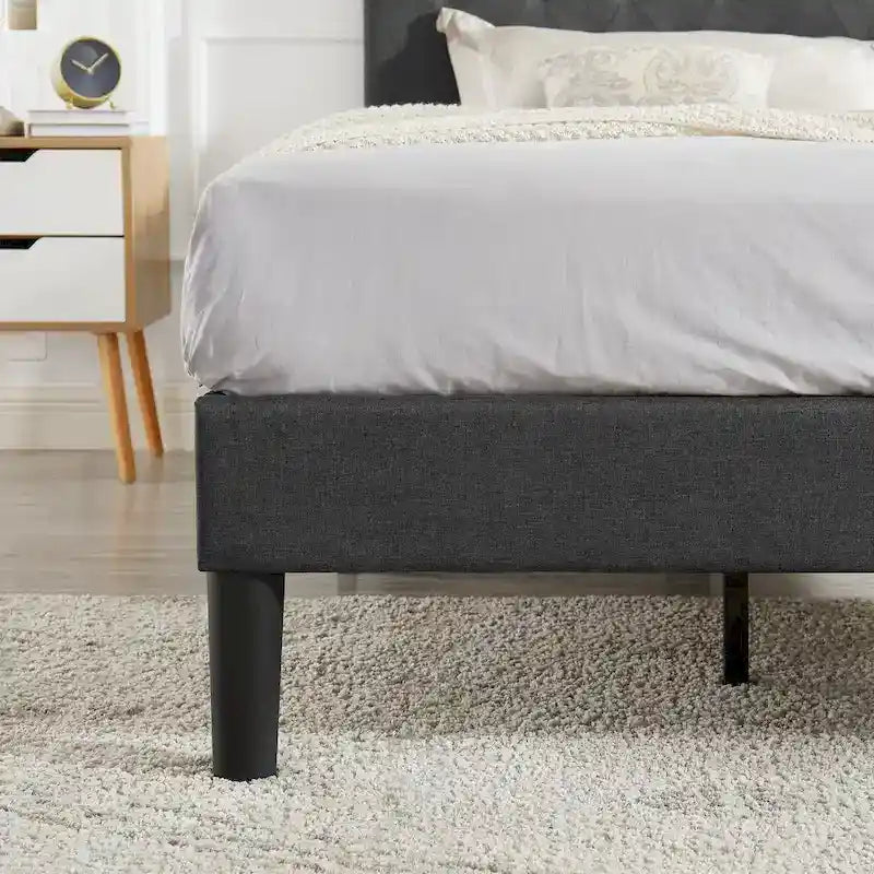 Lit capitonné moderne VECELO avec tête de lit réglable en hauteur, gris foncé