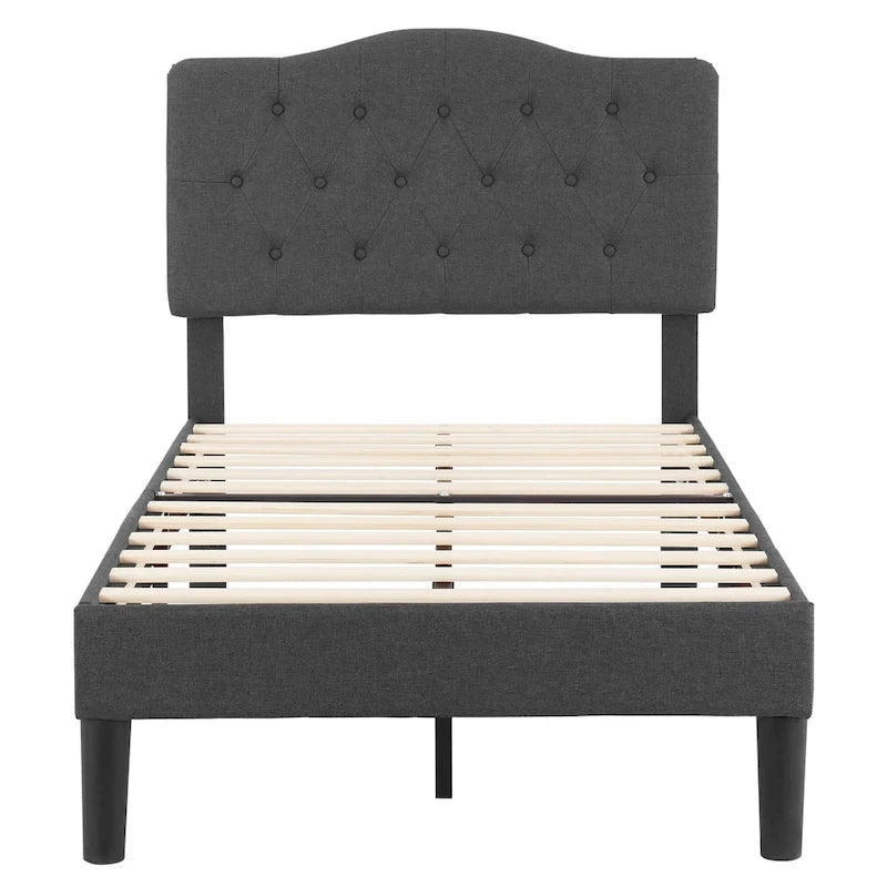 Lit capitonné moderne VECELO avec tête de lit réglable en hauteur, gris foncé