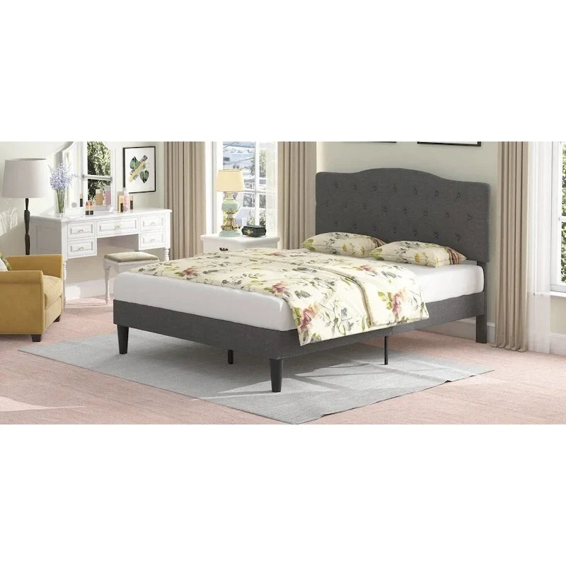 Lit capitonné moderne VECELO avec tête de lit réglable en hauteur, gris foncé