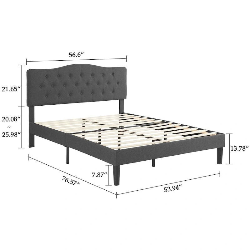 Lit capitonné moderne VECELO avec tête de lit réglable en hauteur, gris foncé