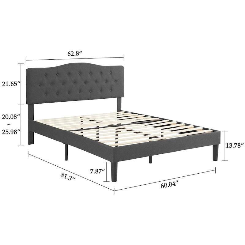 Lit capitonné moderne VECELO avec tête de lit réglable en hauteur, gris foncé