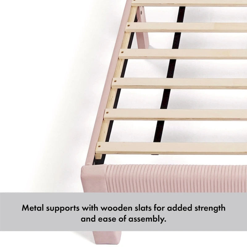 Lit plateforme moderne Alyssa de Furniture of America, recouvert de velours, avec tête de lit capitonnée et sommier à lattes en bois