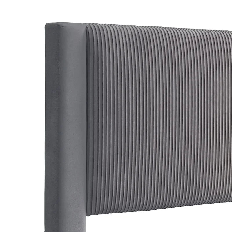 Lit plateforme moderne Alyssa de Furniture of America, recouvert de velours, avec tête de lit capitonnée et sommier à lattes en bois