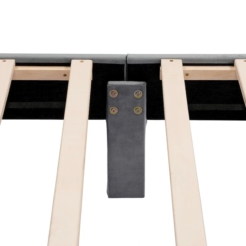 Lit plateforme moderne Alyssa de Furniture of America, recouvert de velours, avec tête de lit capitonnée et sommier à lattes en bois