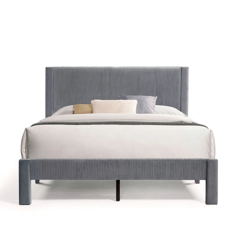 Lit plateforme moderne Alyssa de Furniture of America, recouvert de velours, avec tête de lit capitonnée et sommier à lattes en bois