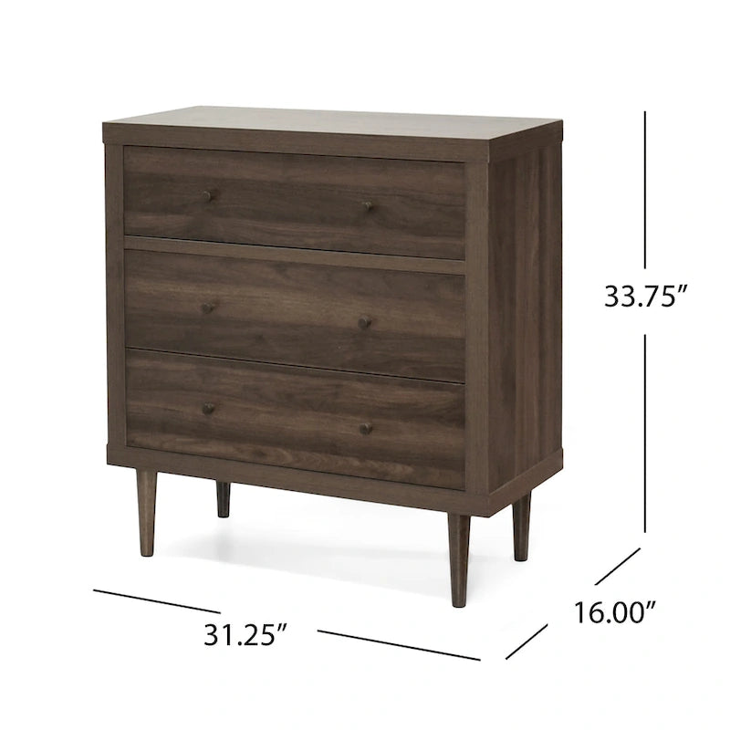 Commode Nystrom à 3 tiroirs, style moderne du milieu du siècle, par Christopher Knight Home