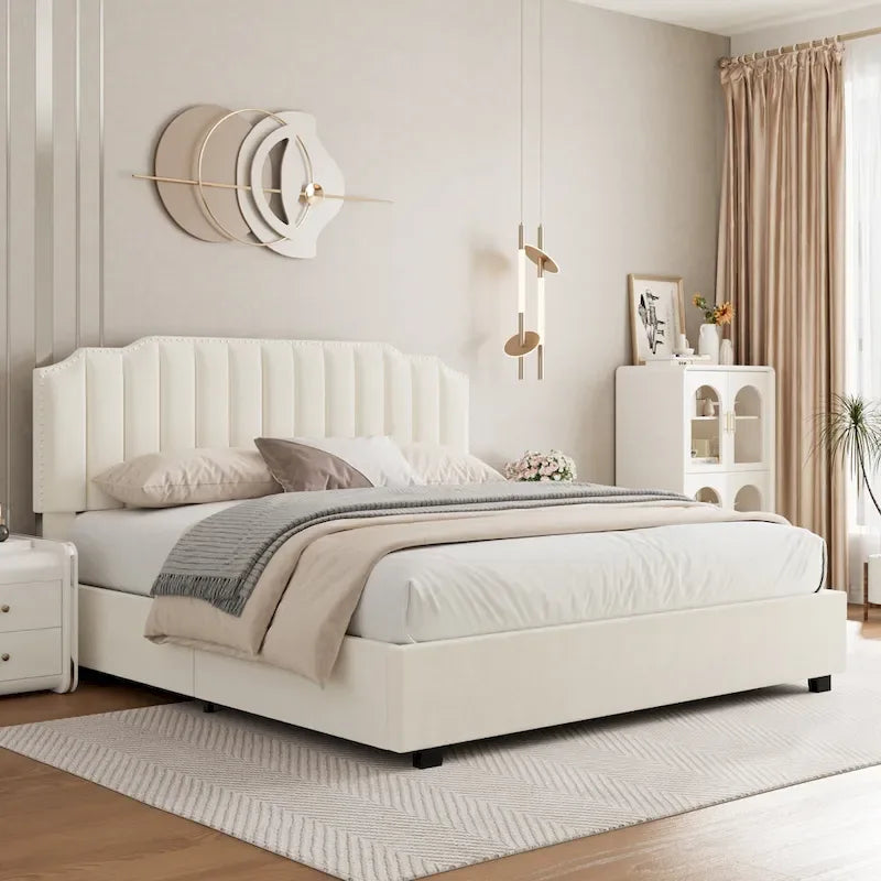 Lit coffre plateforme relevable recouvert de velours