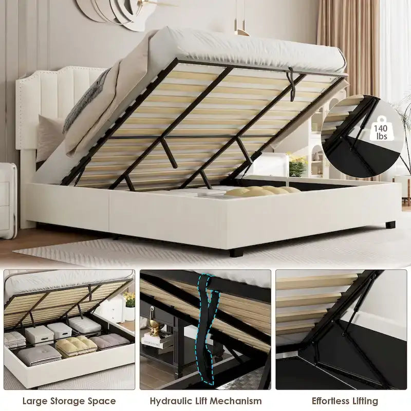 Lit coffre plateforme relevable recouvert de velours