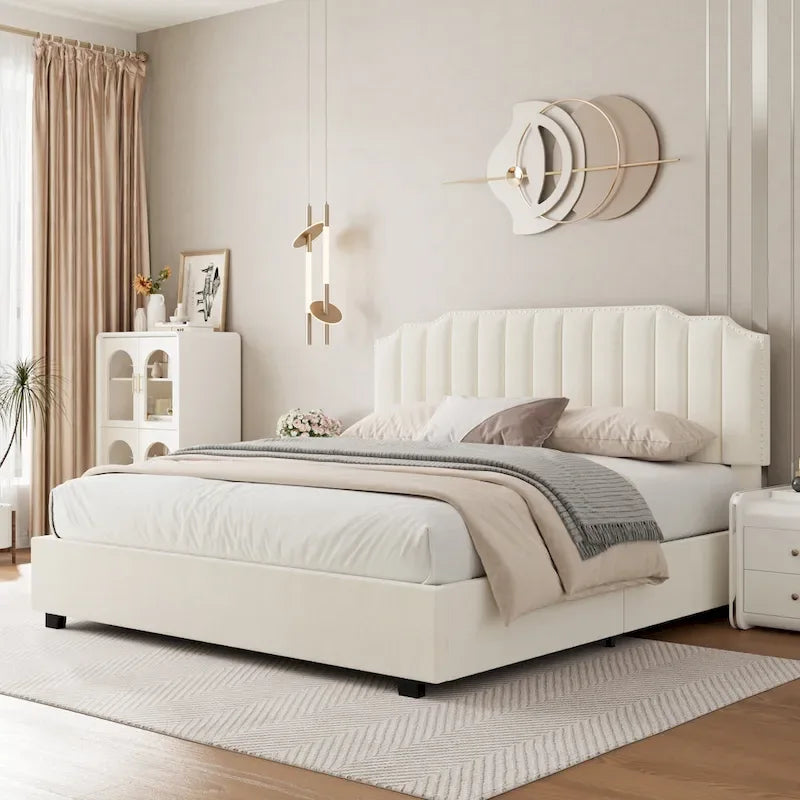 Lit coffre plateforme relevable recouvert de velours