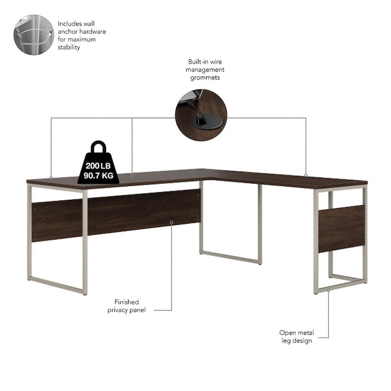 Bureau hybride en forme de L (72 po x 30 po) de Bush Business Furniture