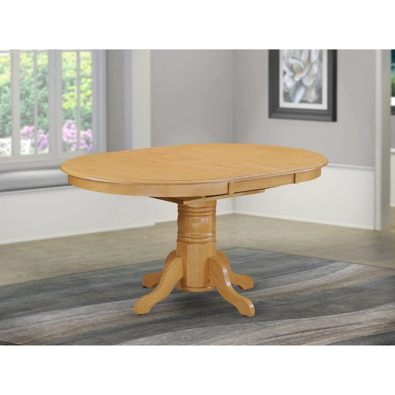 Table de cuisine/salle à manger East West Furniture, plateau ovale à rallonge papillon et pieds piédestal - Table en bois massif (finition au choix)