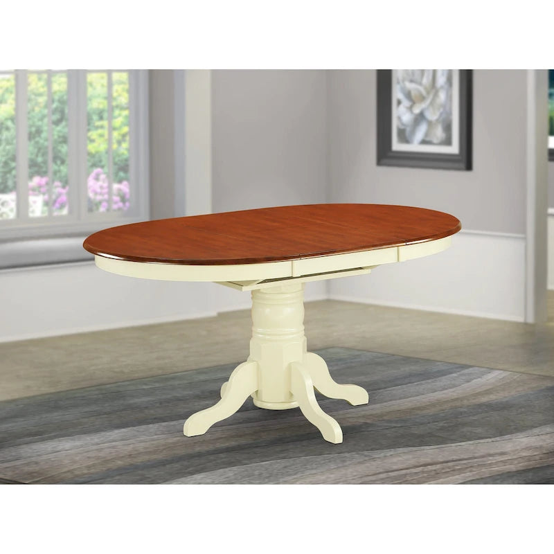Table de cuisine/salle à manger East West Furniture, plateau ovale à rallonge papillon et pieds piédestal - Table en bois massif (finition au choix)