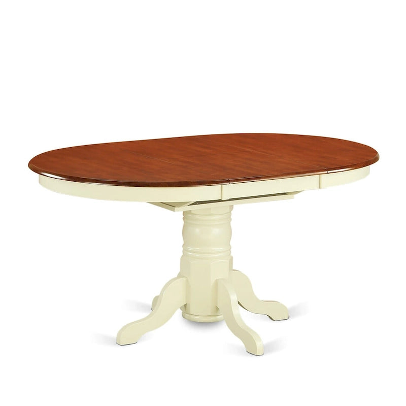 Table de cuisine/salle à manger East West Furniture, plateau ovale à rallonge papillon et pieds piédestal - Table en bois massif (finition au choix)