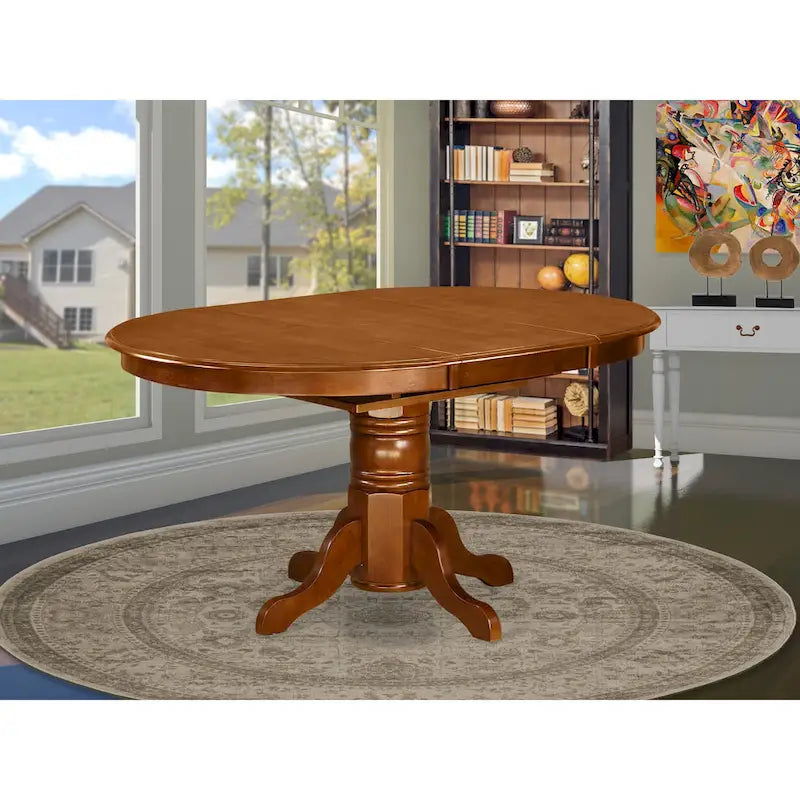 Table de cuisine/salle à manger East West Furniture, plateau ovale à rallonge papillon et pieds piédestal - Table en bois massif (finition au choix)