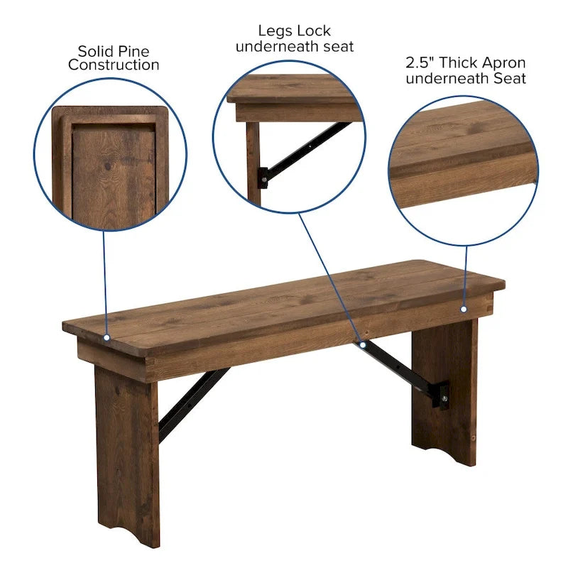 Ensemble table de ferme pliante en pin massif avec 6 bancs