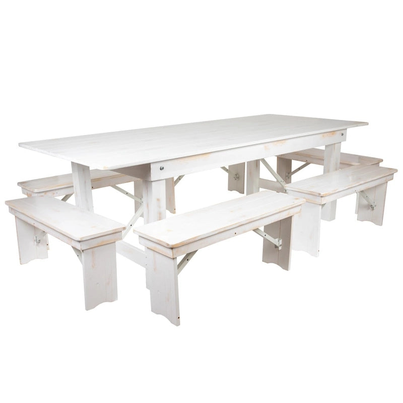 Ensemble table de ferme pliante en pin massif avec 6 bancs