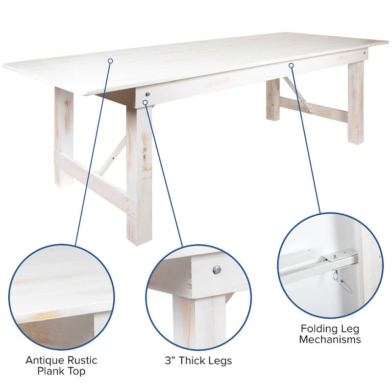 Ensemble table de ferme pliante en pin massif avec 6 bancs