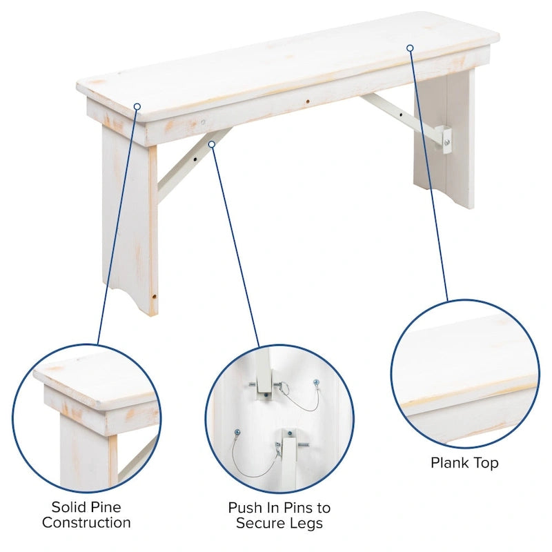 Ensemble table de ferme pliante en pin massif avec 6 bancs