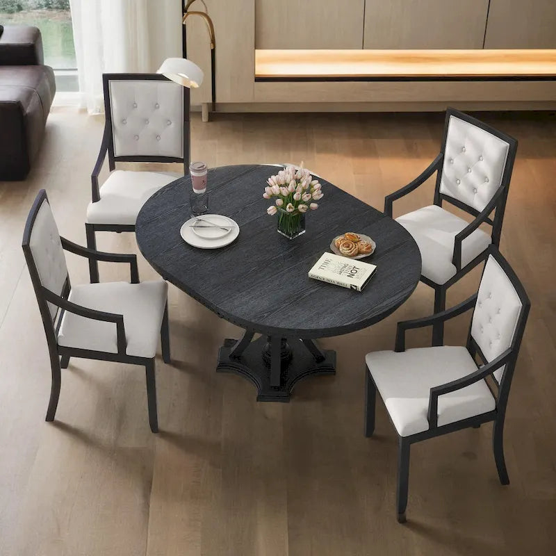Ensemble de salle à manger rétro 5 pièces comprenant une table ronde extensible et 4 chaises pour cuisine/salle à manger