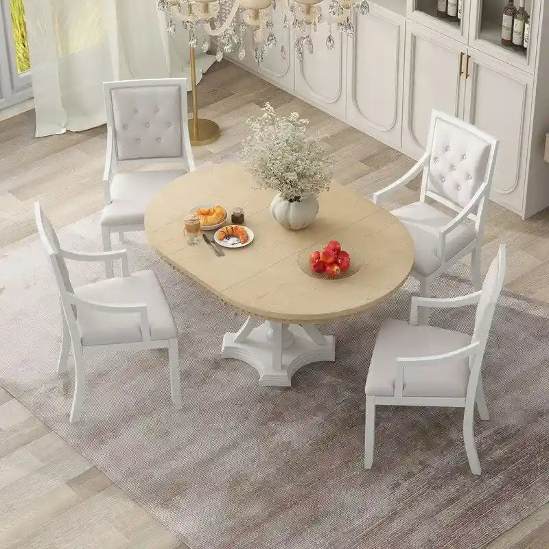 Ensemble de salle à manger rétro 5 pièces comprenant une table ronde extensible et 4 chaises pour cuisine/salle à manger