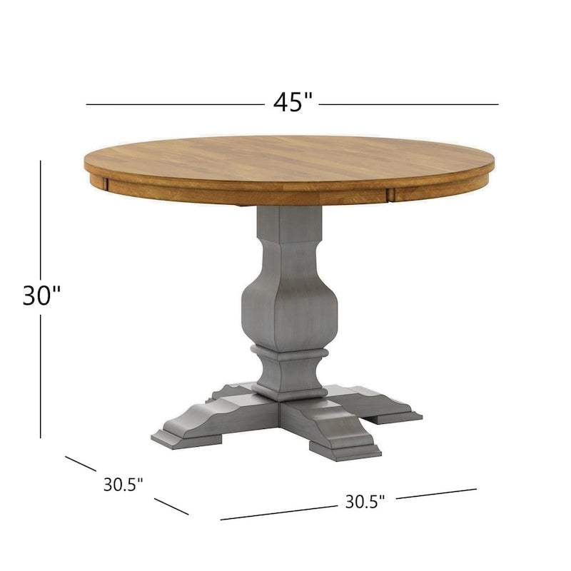 Ensemble de salle à manger Eleanor en bois massif gris antique avec plateau rond et dossier à barreaux de style français, par iNSPIRE Q Classic