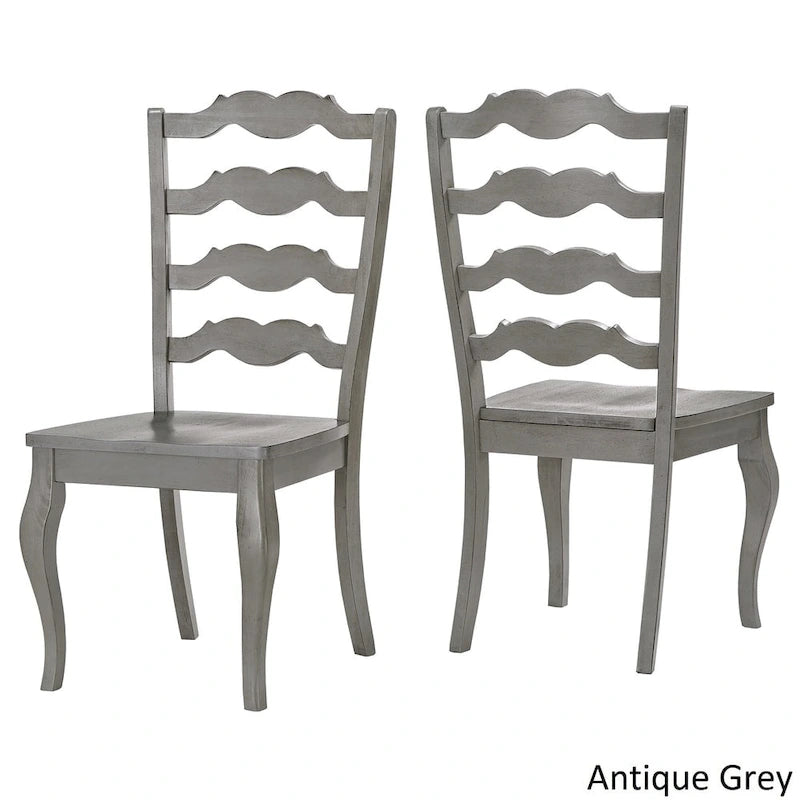 Ensemble de salle à manger Eleanor en bois massif gris antique avec plateau rond et dossier à barreaux de style français, par iNSPIRE Q Classic