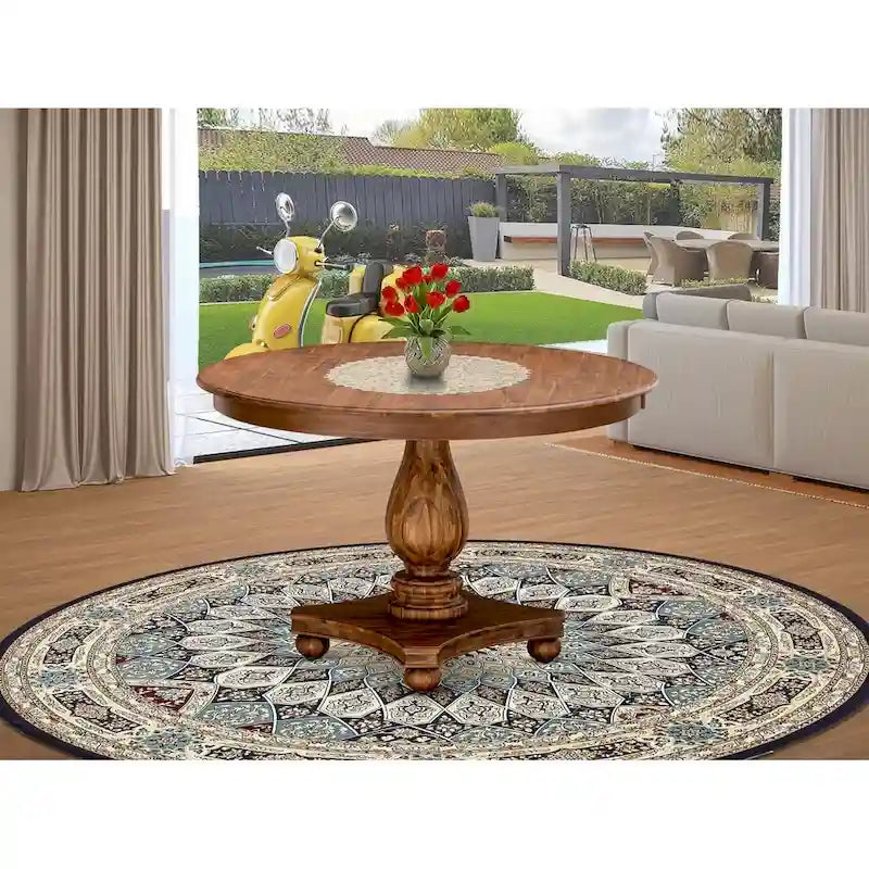 Table de salle à manger moderne Ferris d'East West Furniture - Plateau rond avec pied central, 122 x 122 cm (Finitions disponibles)
