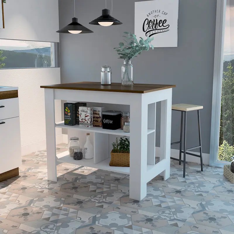 Îlot de cuisine FM Furniture Brooklyn, trois étagères dissimulées