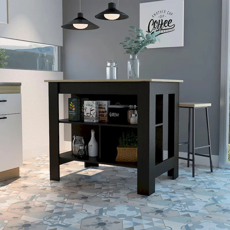 Îlot de cuisine FM Furniture Brooklyn, trois étagères dissimulées